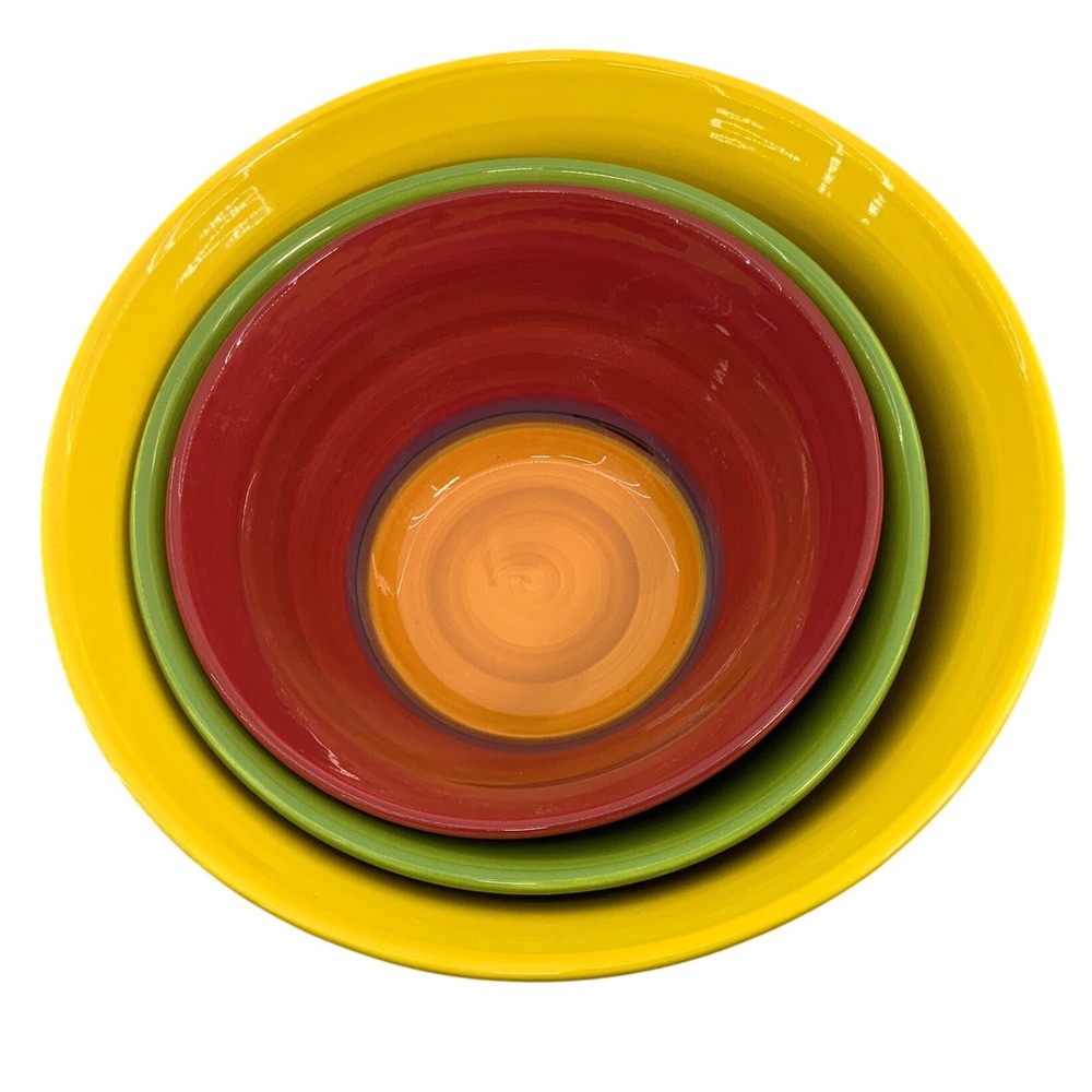 Gail Pittman Hand Painted Ceramic Bowls Set of 3 Red Yellow Green Made in USA 01 - Picture 8 of 11